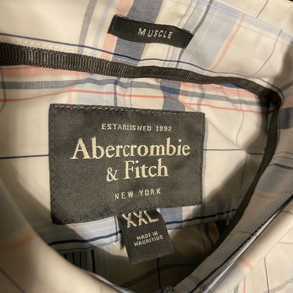 Abercrombie & Fitch Muscle Button Shirt Mens XXL Plaid Cotton Long Sleeve Pocket - Picture 4 of 8